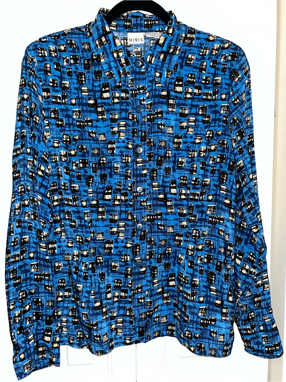Blue Silk Patterned Button-Up Shirt by